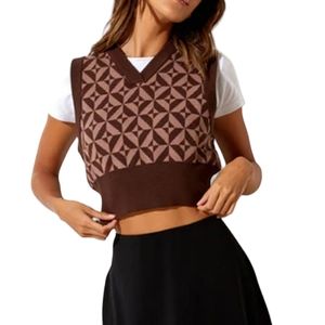 Motel | Sibyll Sweater Vest In Geo Knit Coffee Brown | Size Small